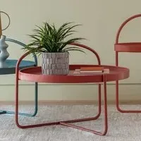 Marbury Round Coffee Table with Removable Tray - Coral, Metal