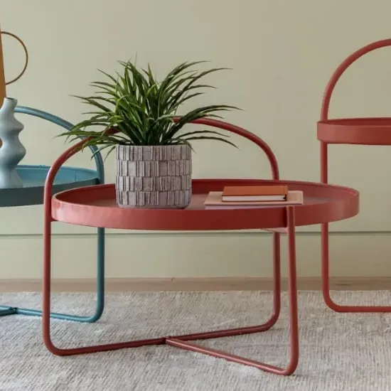 Marbury Round Coffee Table with Removable Tray - Coral, Metal image