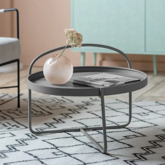 Marbury Round Coffee Table with Removable Tray - Grey, Metal