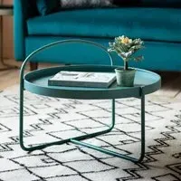 Marbury Round Coffee Table with Removable Tray - Teal, Metal