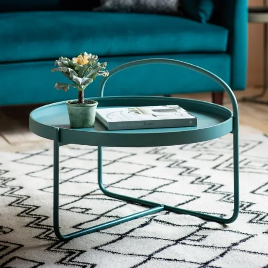 Marbury Round Coffee Table with Removable Tray - Teal, Metal