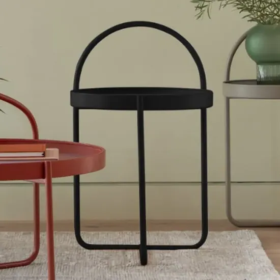 Marbury Round Side Table with Removable Tray - Black, Metal image