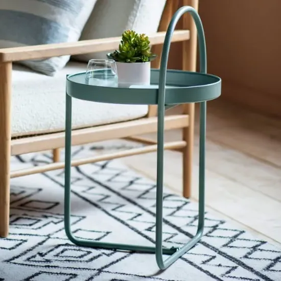 Marbury Round Side Table with Removable Tray - Teal, Metal