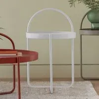 Marbury Round Side Table with Removable Tray - White, Metal
