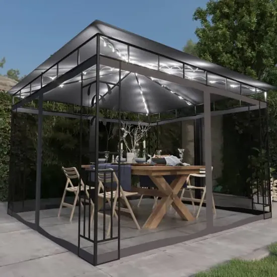 Marcel 3m x 3m Gazebo with Net and LED Lights - Anthracite image