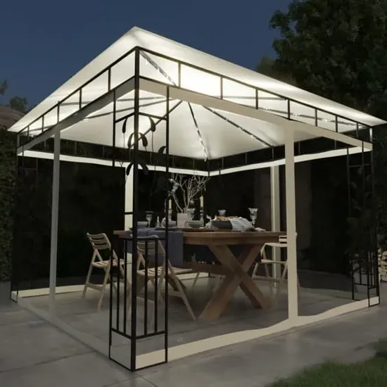 Marcel 3m x 3m Gazebo with Net and LED Lights - Cream