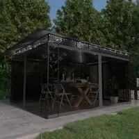 Marcel 4m x 3m Gazebo with Net and LED Lights - Anthracite