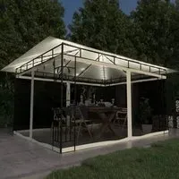 Marcel 4m x 3m Gazebo with Net and LED Lights - Cream