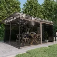 Marcel 4m x 3m Gazebo with Net and LED Lights - Taupe