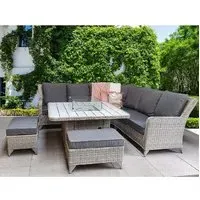 Maree Rattan Garden Corner Dining Set with Firepit - Grey