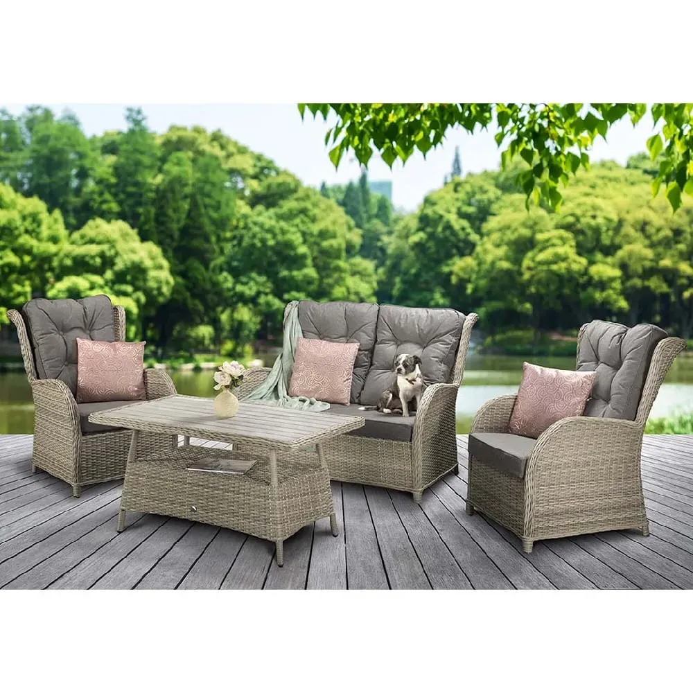 Maree Rattan Garden Sofa Set with Coffee Table - Grey