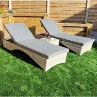 Maree Rattan Garden Sun Lounger with Side Table - Grey