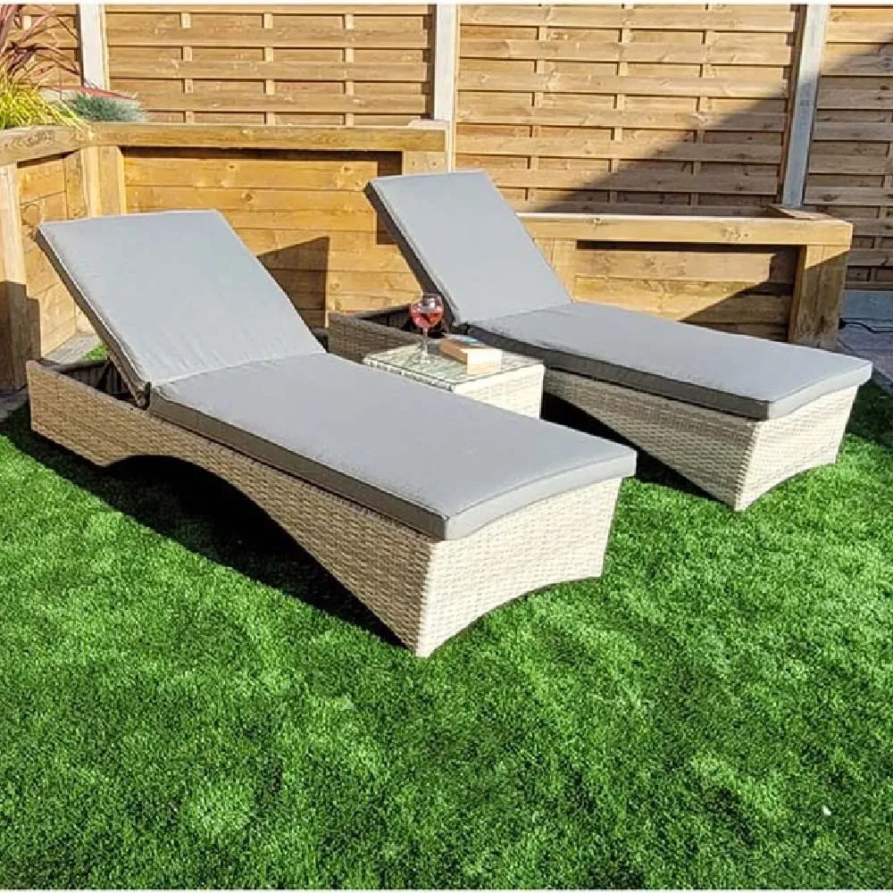 Maree Rattan Garden Sun Lounger with Side Table - Grey