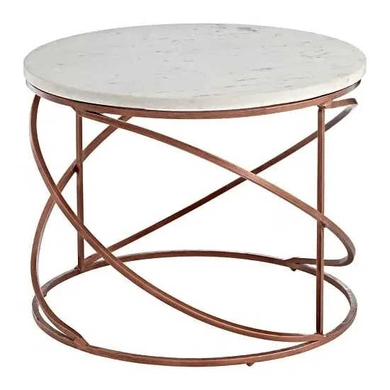 Maren Round Coffee Table - White Marble, Copper