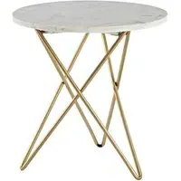 Maren Round Side Table - White Marble, Gold