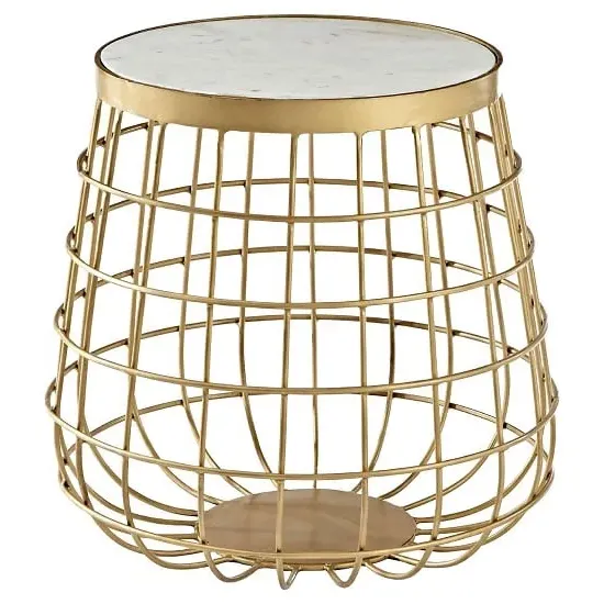 Maren Round Side Table - White Marble, Gold Frame