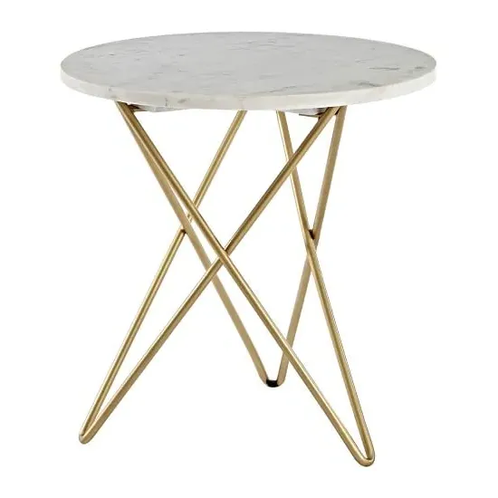 Maren Round Side Table - White Marble, Gold