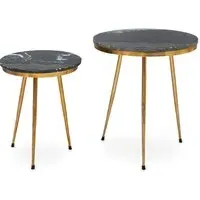 Maren Set of 2 Side Tables - Green Marble, Gold