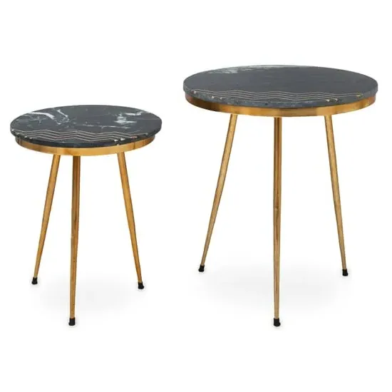 Maren Set of 2 Side Tables - Green Marble, Gold image