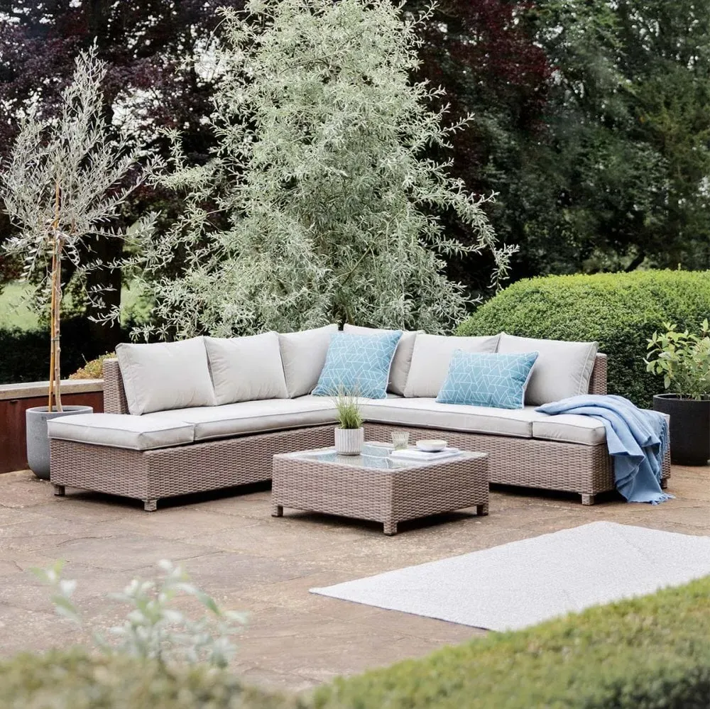 Marfa Corner Garden Sofa Set with Coffee Table - Sand, Rattan