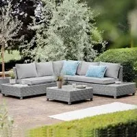 Marfa Corner Garden Sofa Set with Coffee Table - Stone, Rattan