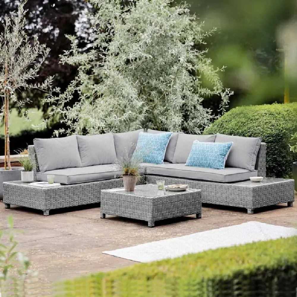 Marfa Corner Garden Sofa Set with Coffee Table - Stone, Rattan