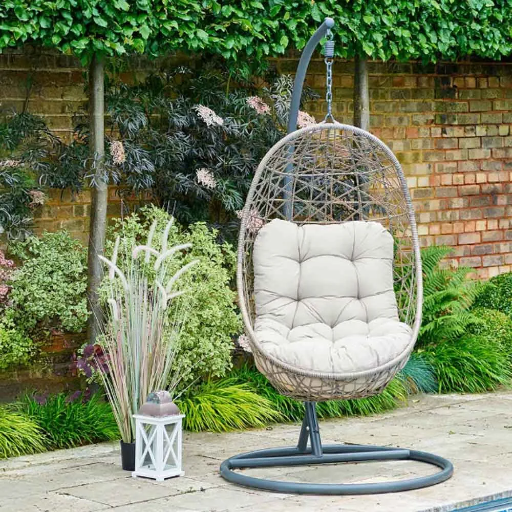 Marfa Egg-Shaped Hanging Swing Chair - Sand, Rattan product