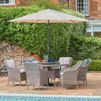 Marfa Glass Top 6-Seater Garden Dining Set with Parasol - Sand