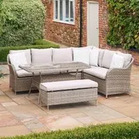 Marfa Glass Top Garden Dining Set with Double Footstool - Sand