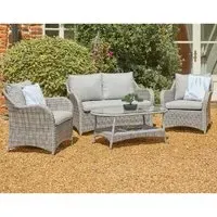 Marfa Glass Top Garden Lounge Sofa Set with Coffee Table - Stone