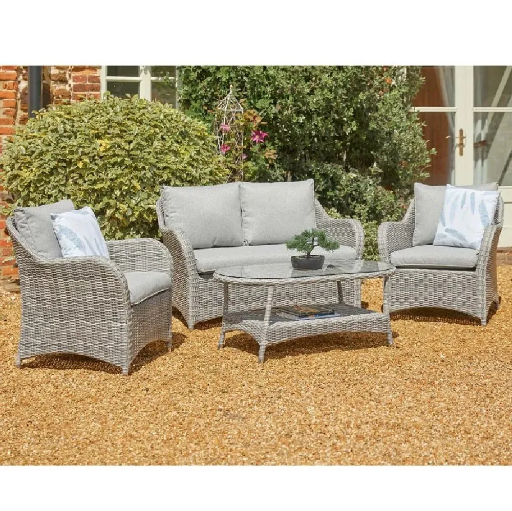Marfa Glass Top Garden Lounge Sofa Set with Coffee Table - Stone