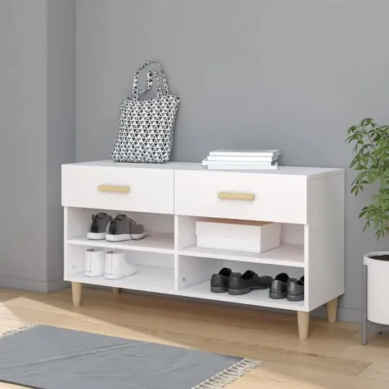 Marfa Shoe Storage Bench with 2 Drawers - White, Engineered Wood