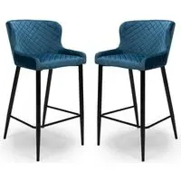 Margate Bar Stools with Metal Legs - Blue, Fabric