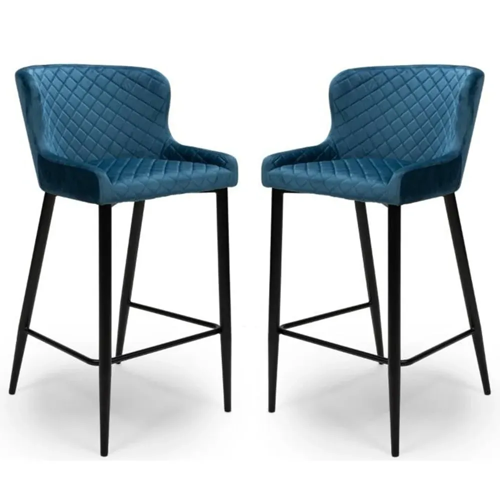 Margate Bar Stools with Metal Legs - Blue, Fabric image