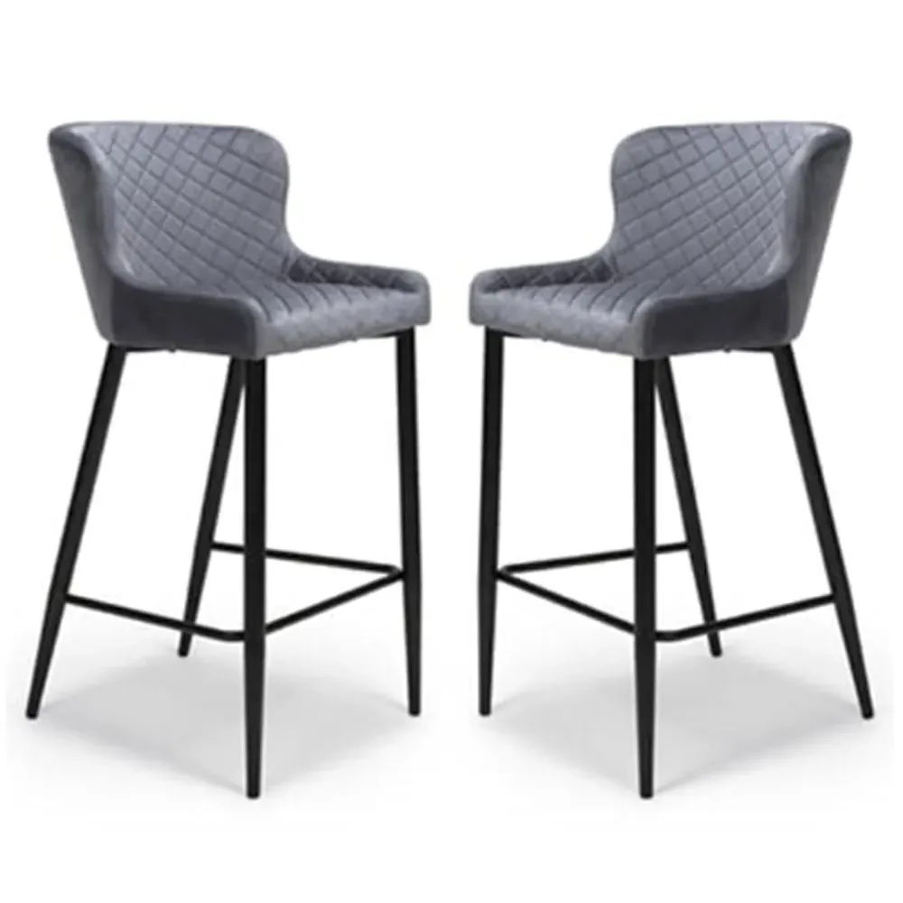 Margate Bar Stools with Metal Legs - Grey, Fabric