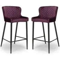 Margate Bar Stools with Metal Legs - Mulberry, Fabric