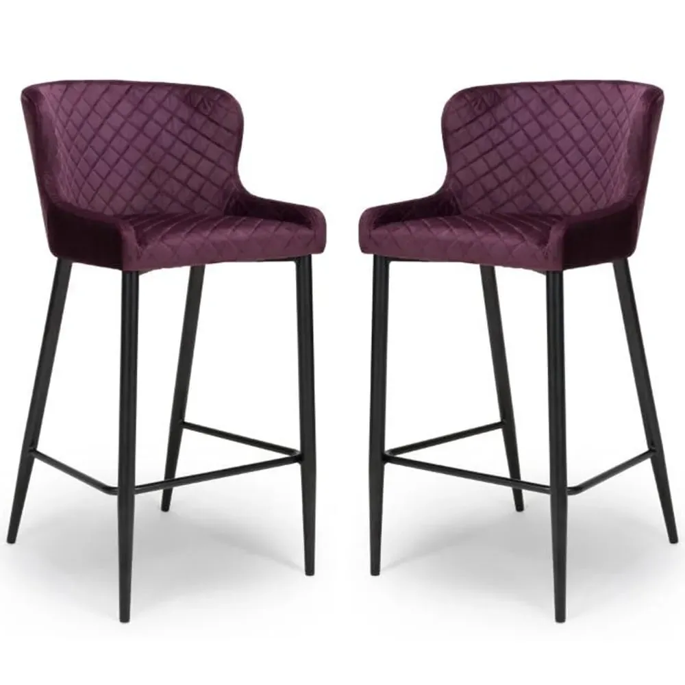 Margate Bar Stools with Metal Legs - Mulberry, Fabric