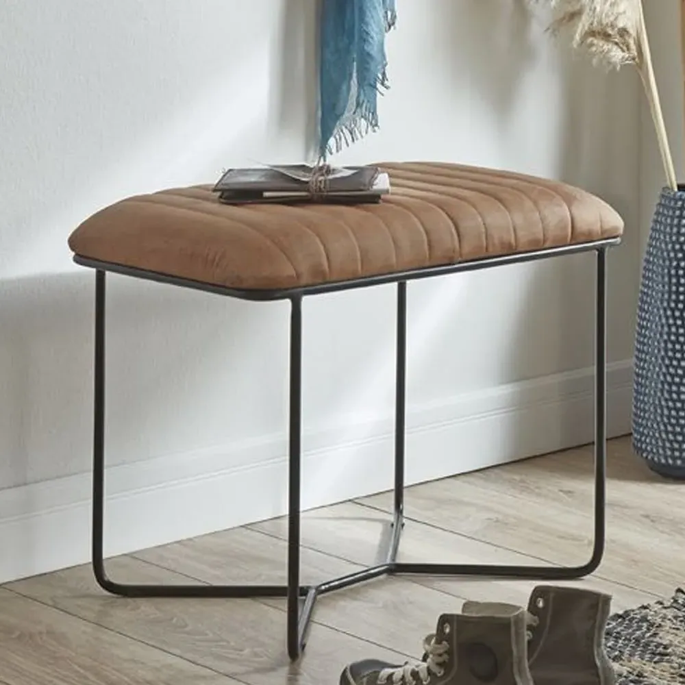 Margate Leather Stool with Metal Legs - Brown image