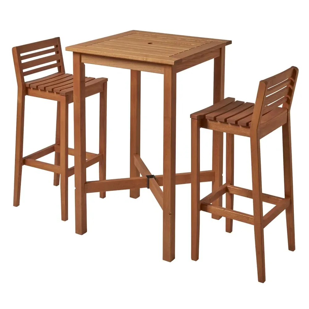 Marietta Bar Table Set with 2 Stools - Natural, Robinia