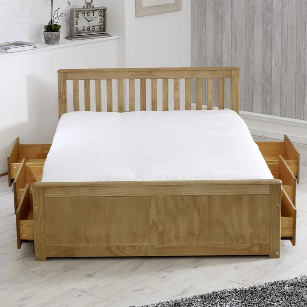 Marietta Double Bed with 6 Drawers - Waxed, Pine