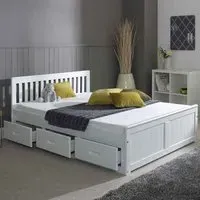 Marietta Double Bed with 6 Drawers - White, Pine
