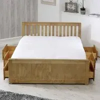 Marietta King Size Bed with 6 Drawers - Waxed, Pine