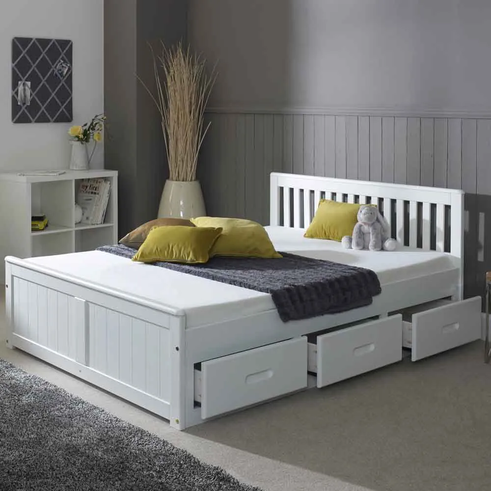 Marietta King Size Bed with 6 Drawers - White, Pine