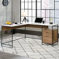 Marietta L-Shaped Laptop Desk with Drawer - Sindoori Mango, White