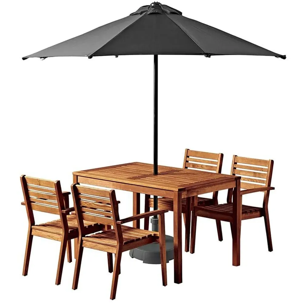 Marietta Rectangular Dining Table with 4 Chairs and Parasol - Natural
