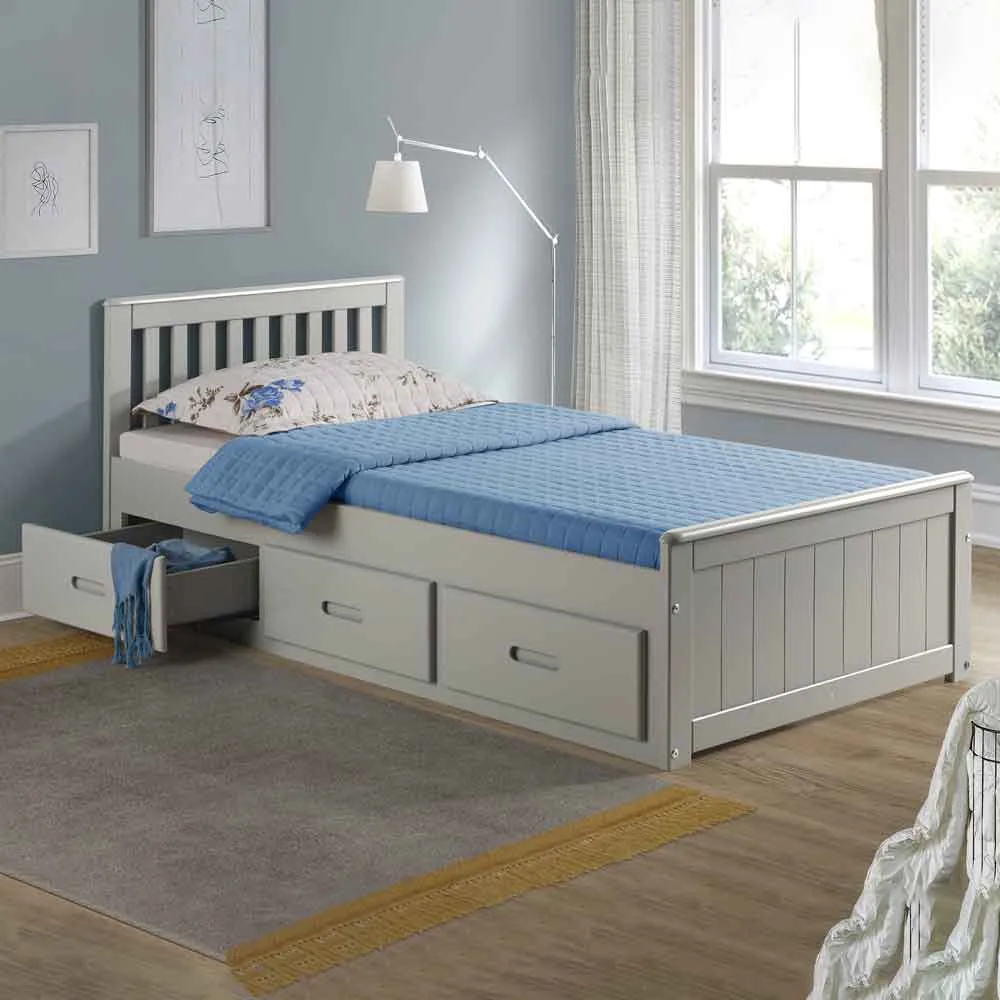 Marietta Single Bed with 3 Drawers - Grey, Pine