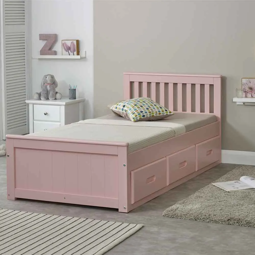 Marietta Single Bed with 3 Drawers - Pink, Pine