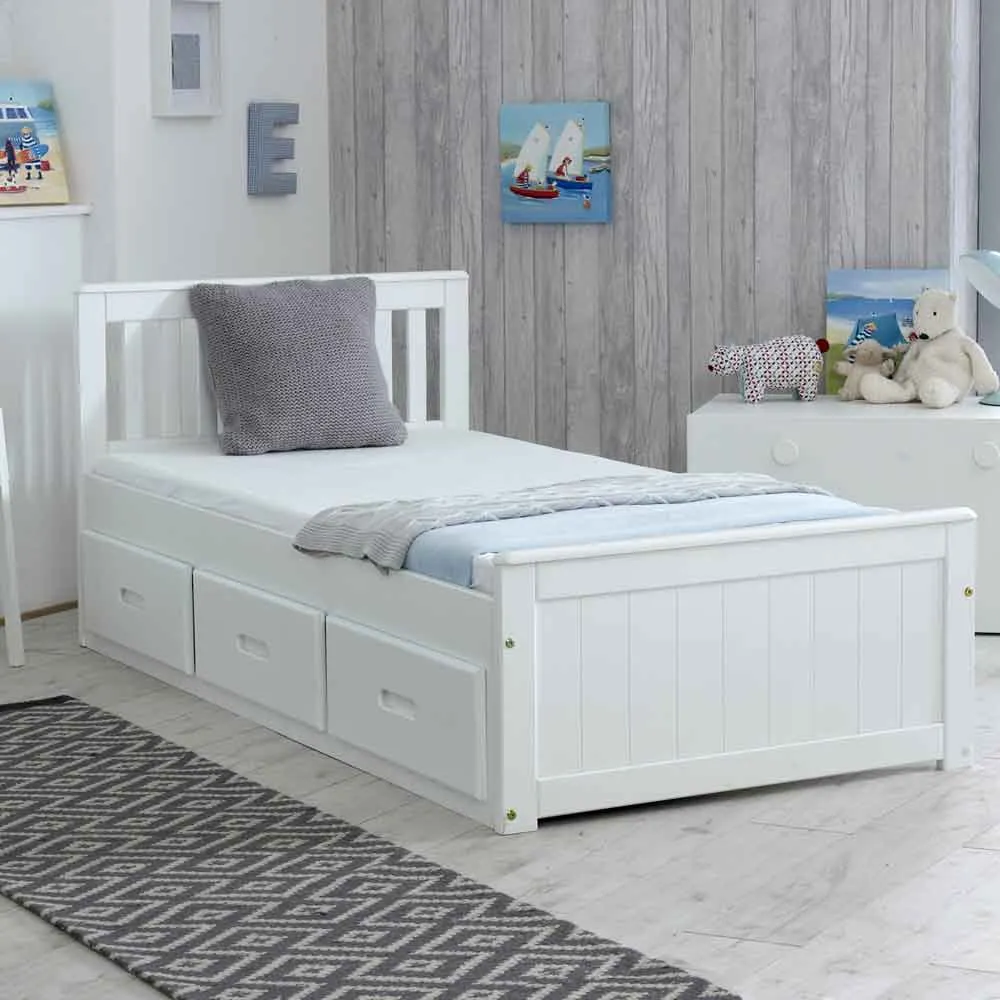 Marietta Small Double Bed with 3 Drawers - White, Pine