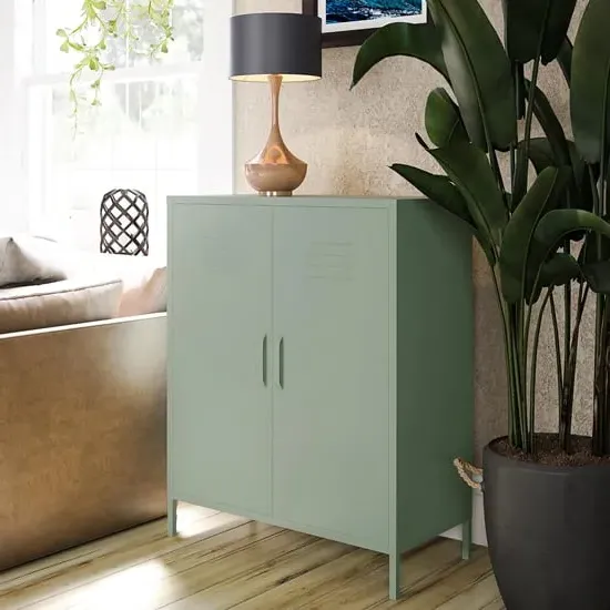 Marina 2-Door Storage Cabinet with Shelves - Pale Green, Metal product