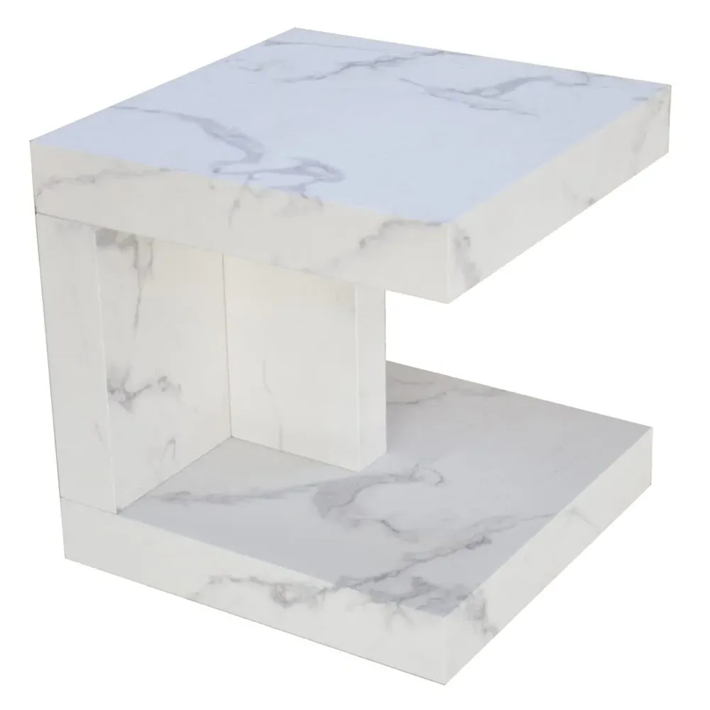 Marina Square End Table - White, Marble Effect image